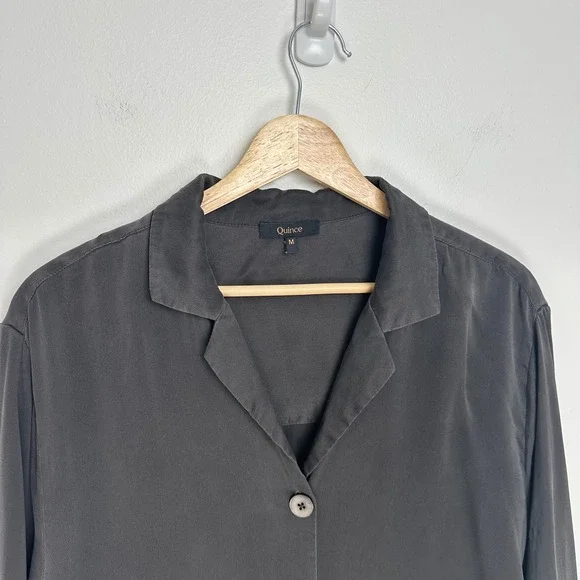 Quince 100% Washable Silk Pajama Long Sleeve Top Charcoal M - Picture 6 of 12